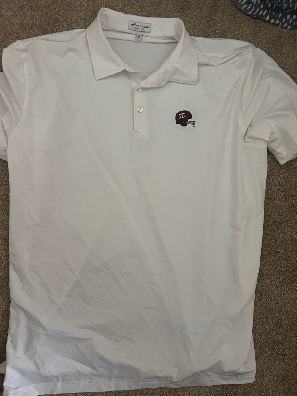 Peter Millar White Polo with Maroon Helmet Embroidery